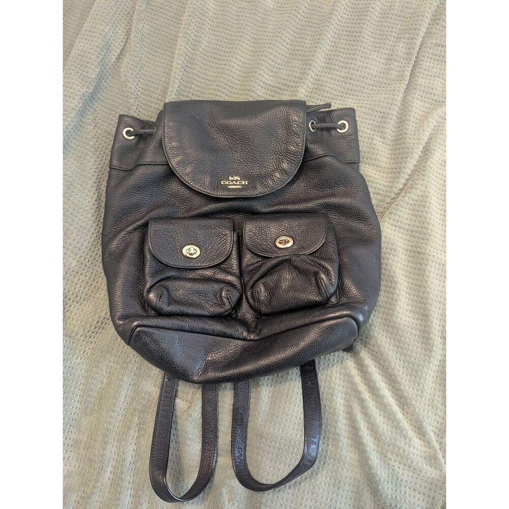 Coach Women’s Leather Backpack Tutnlock Ruksak Black Travel Small - Picture 1 of 5